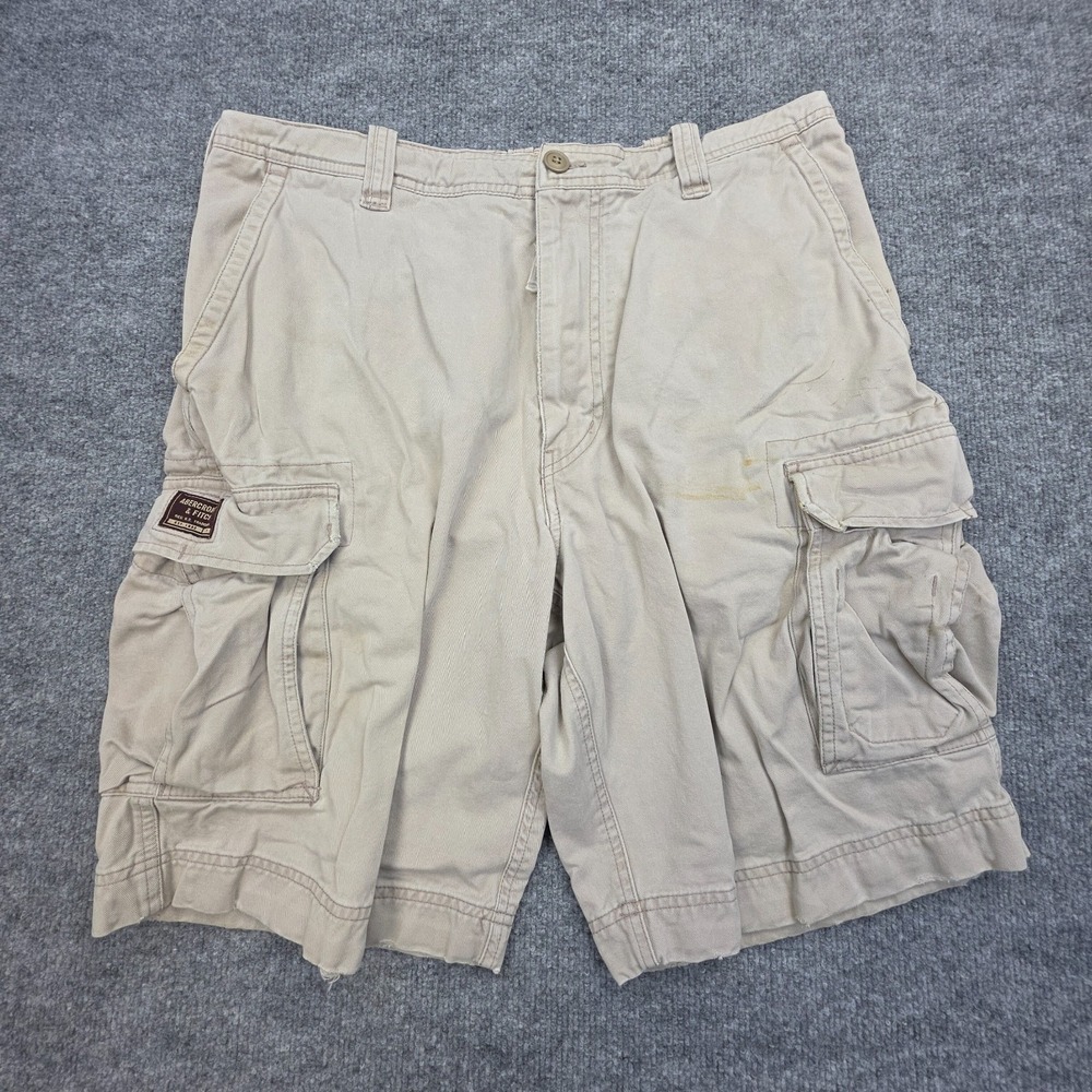 VTG Abercrombie & Fitch‎ Cargo Shorts Men's 34 Beige 10" Inseam Y2K Drawstring